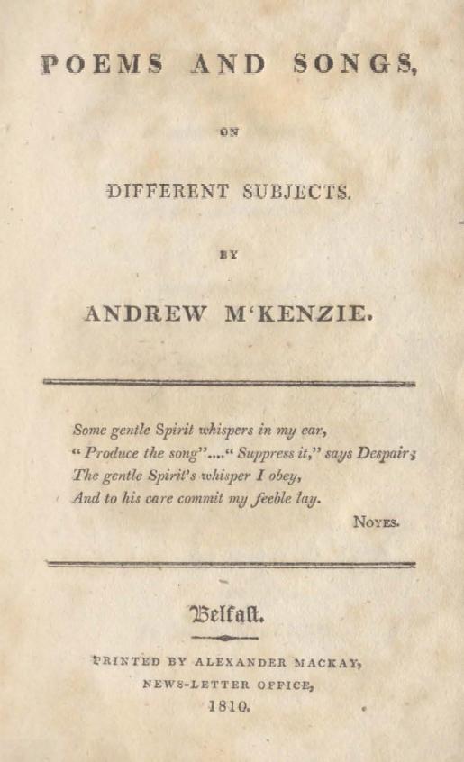 Title page, Alexander McKenzie poems